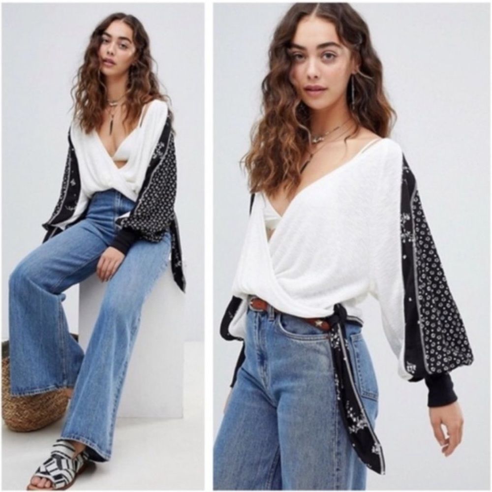 Free People Auxton Thermal Wrap Top Size Medium Coastal Spring Floral